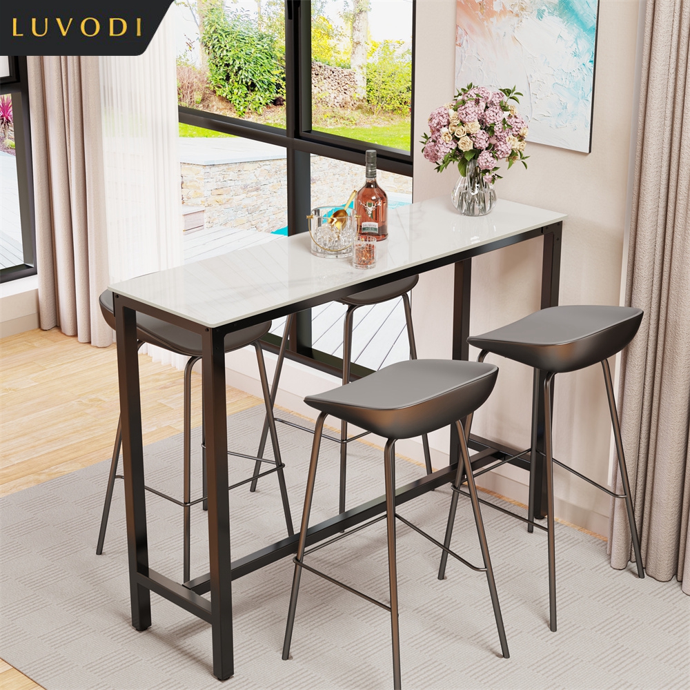 Home Bar And Counter - LUVODI Black Bar Table with White