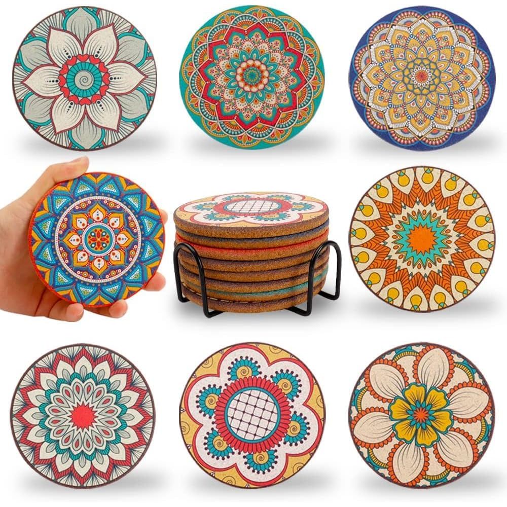 Set of 8 Round Colorful Coaste - Home Bar Set avis et prix