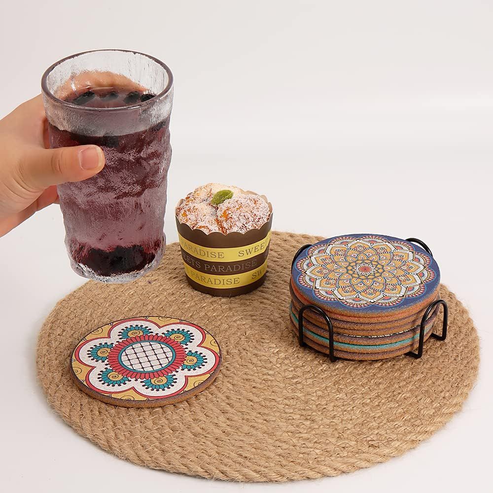 Set of 8 Round Colorful Coaste - Home Bar Set avis et prix