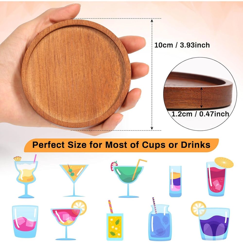 Set of 6 Acacia Wood Coasters  - Home Bar Set avis et prix
