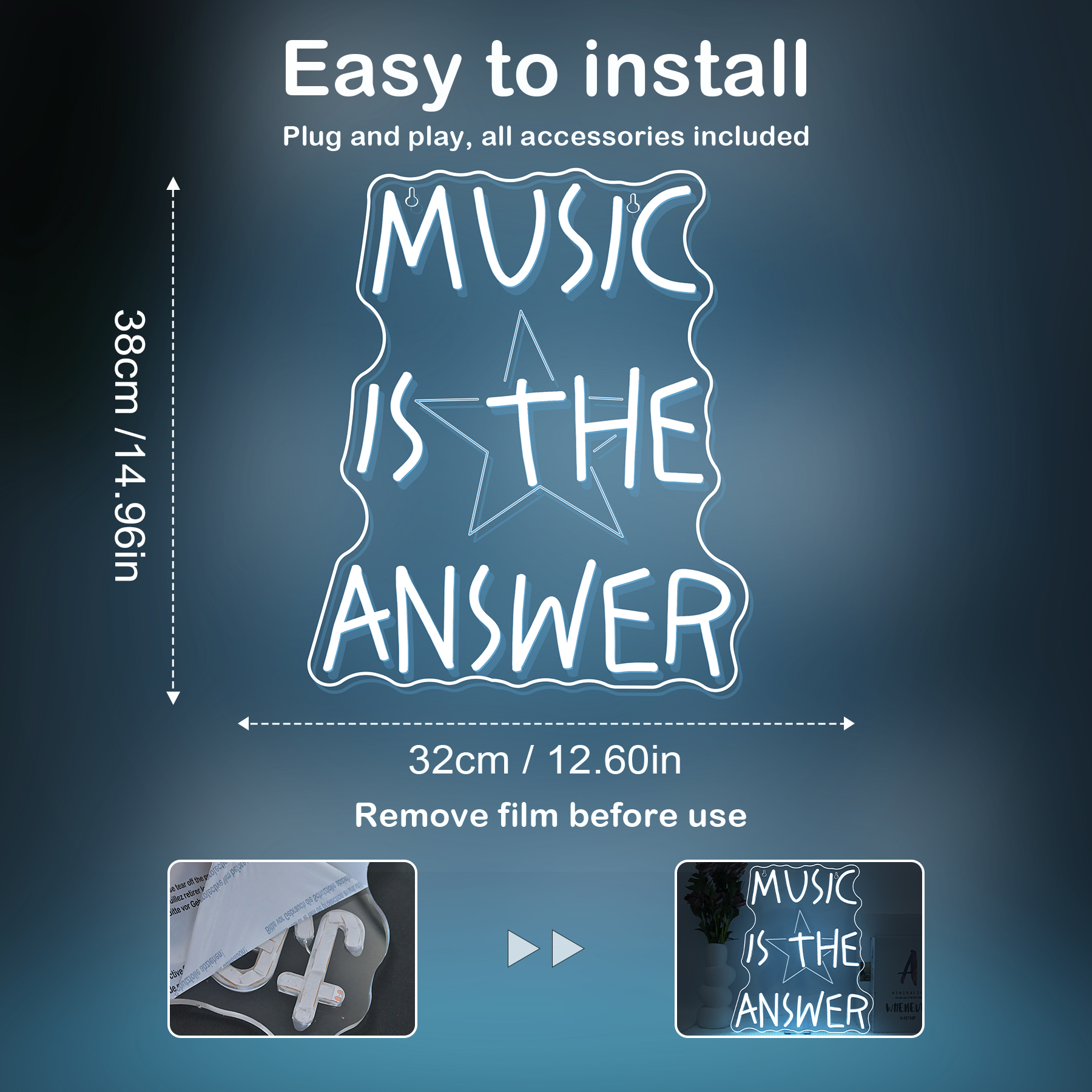 Music Is The Answer Neon Sign  - Home Bar Word avis et prix
