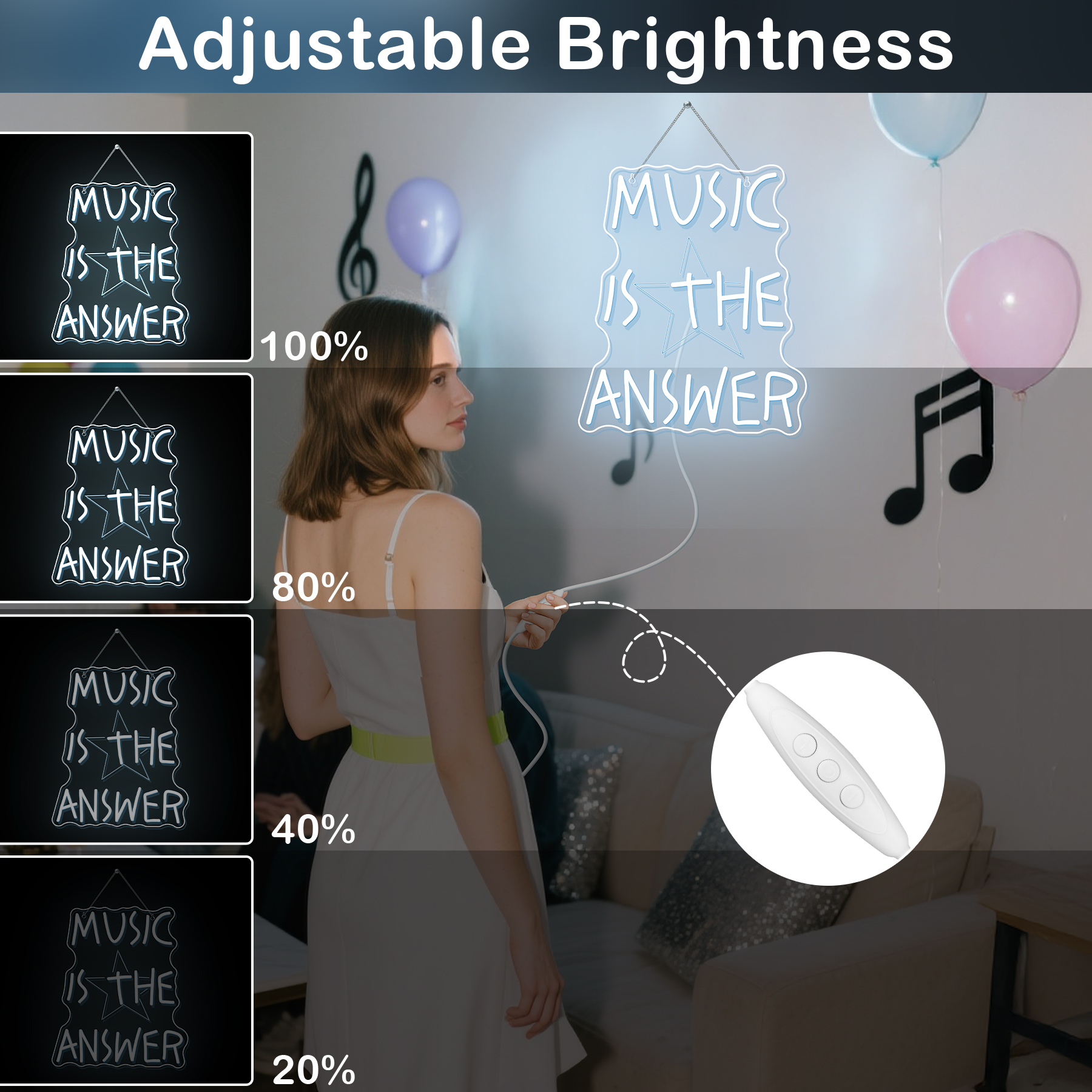 Music Is The Answer Neon Sign  - Home Bar Word avis et prix