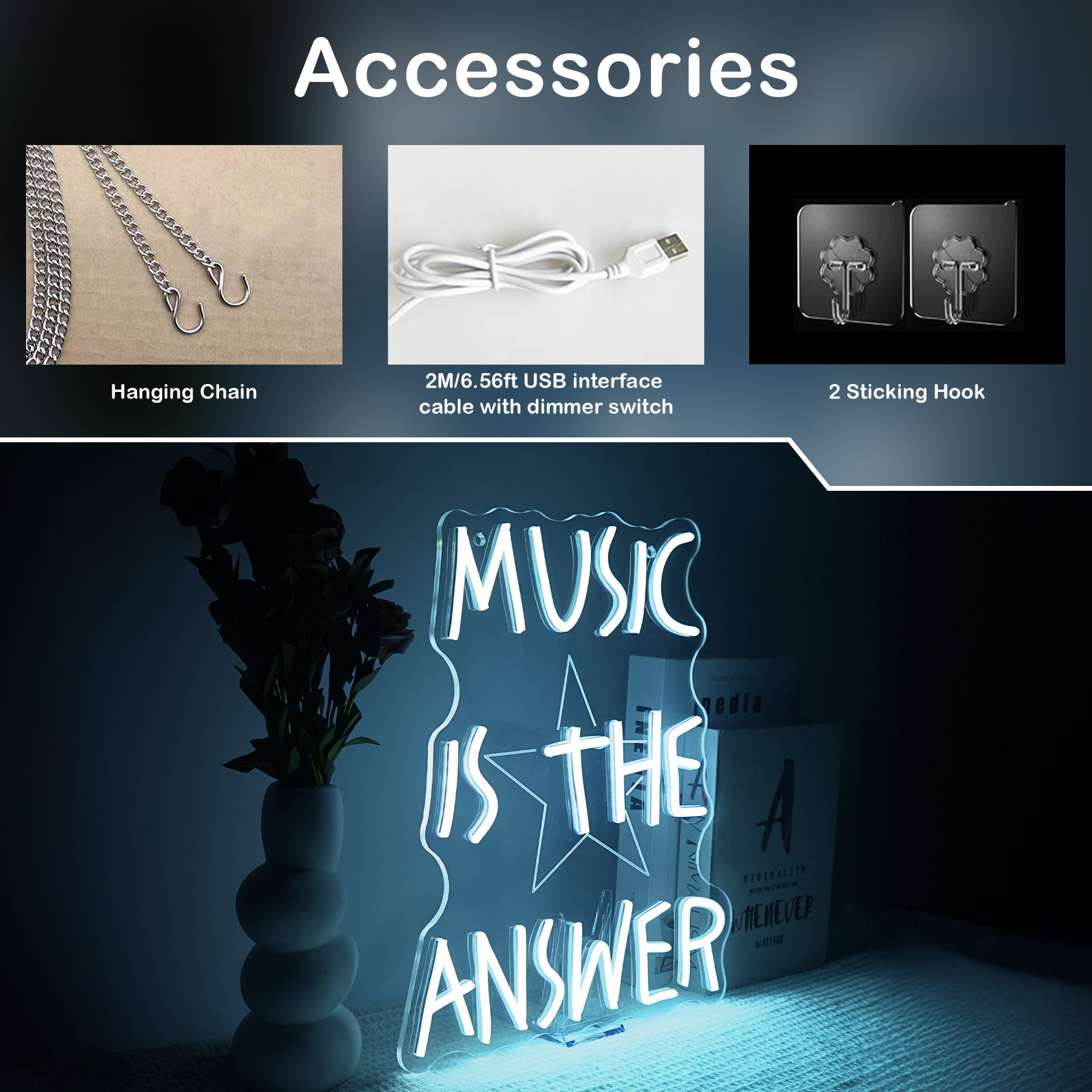 Music Is The Answer Neon Sign  - Home Bar Word avis et prix