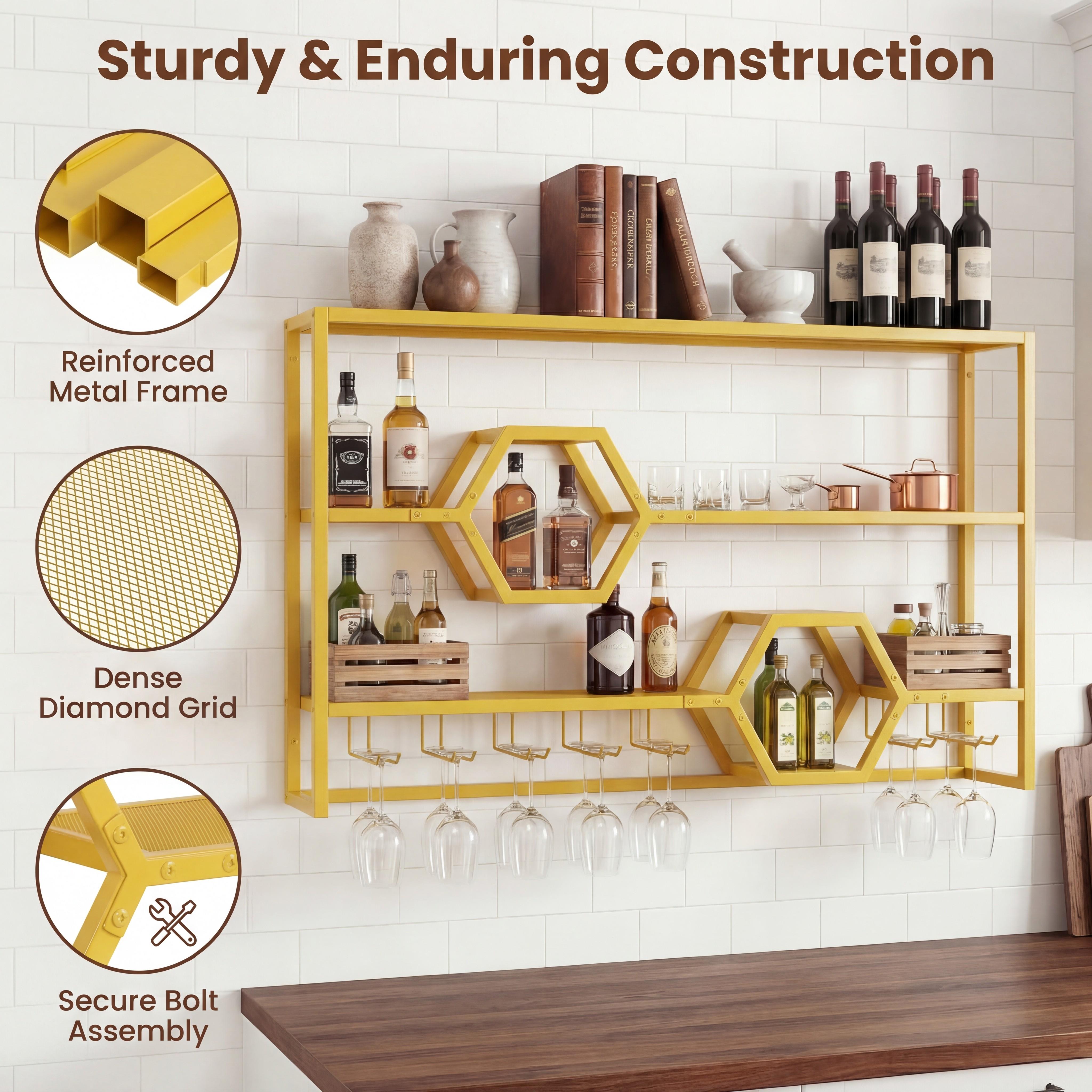Wall Mounted Wine Rack 47” Lar - Home Bar Stand avis et prix